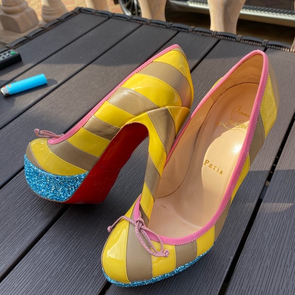 Christian Louboutin Stripe Glitter Platform heels - Picture 5 of 12